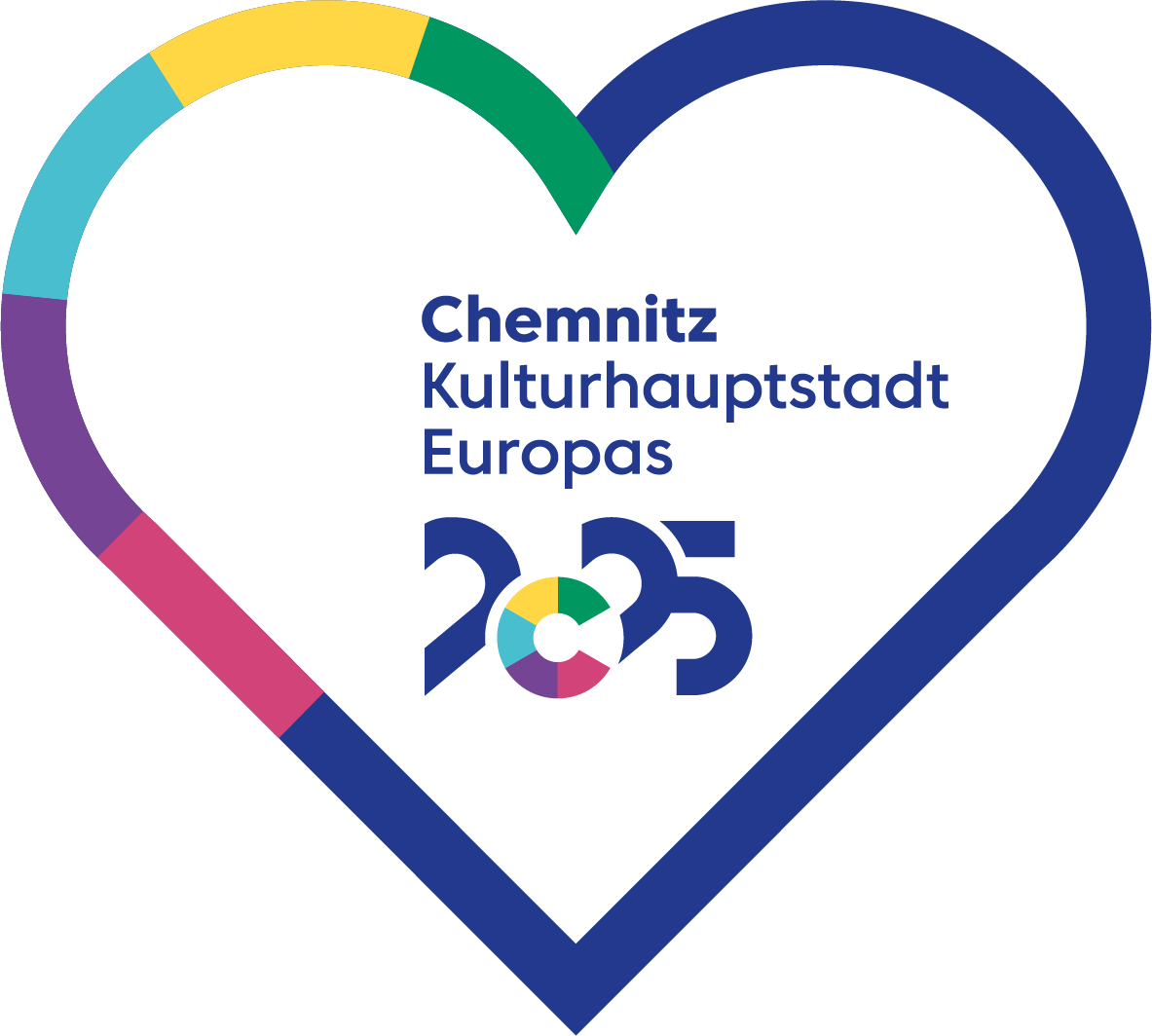 herzförmiges fröhlich-buntes Logo der Kulturhauptstadt Chemnitz 2025